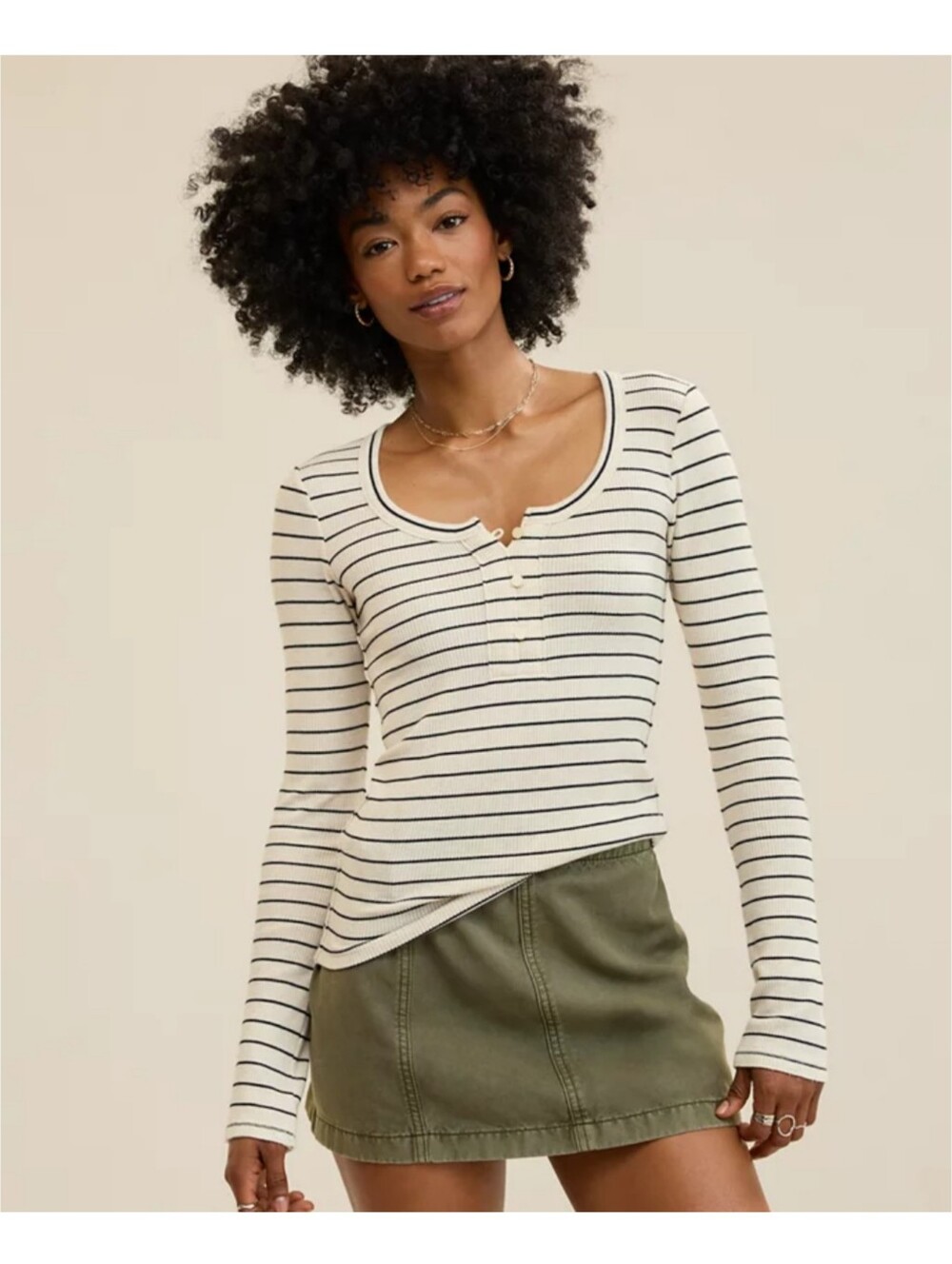 Aerie Essentials Striped Layering Waffles Knit Henley